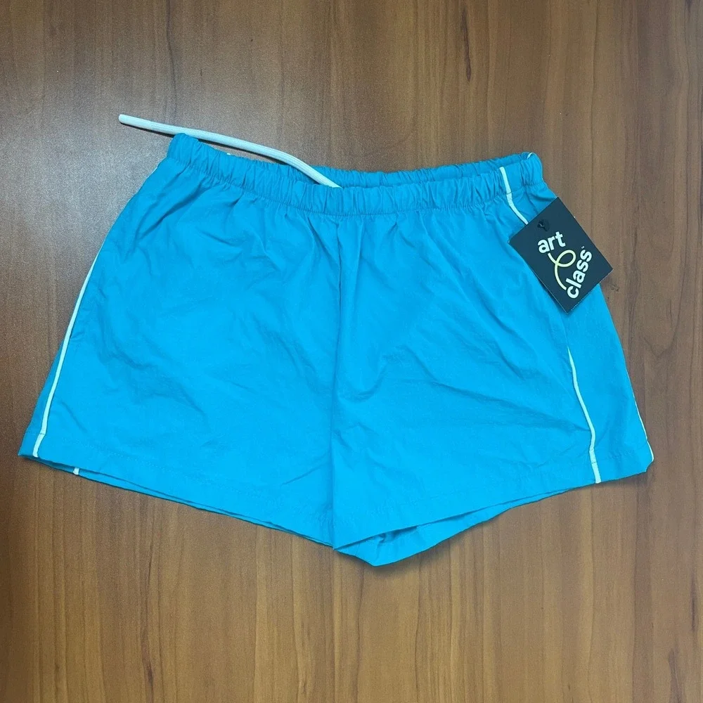 Lot of 2 Art Class Girls 2 Nylon Athletic Sports Shorts Blue & Beige Size 8 M